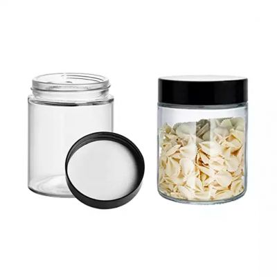 Wholesale 4 oz 8 oz clear glass container with black lid glass jar for candle making