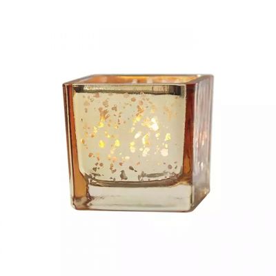 Golden Color Square Candle Cup Glass Candle Holder Small Candle Tea Light Vessel Christmas Hotel Bar Decoration