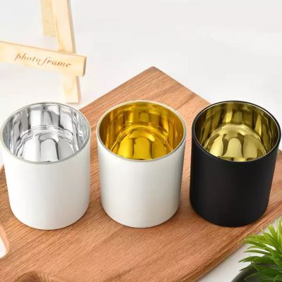 Wholesale Black White Glass Electroplated Frosted Candle Jar Container Vessels with Lids for Soy Wax Scented Candle Making