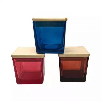 Wholesale Custom Luxury Matte Color Glass Square Candle Jar Vessels Holders with Bamboo Lid for Soy Wax Scented Candle Making