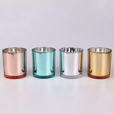 Wholesale Rose Gold Glass Electroplated Candle Jar Container with Zinc Alloy Lid in Bulk for Soy Wax Scented Candle Making