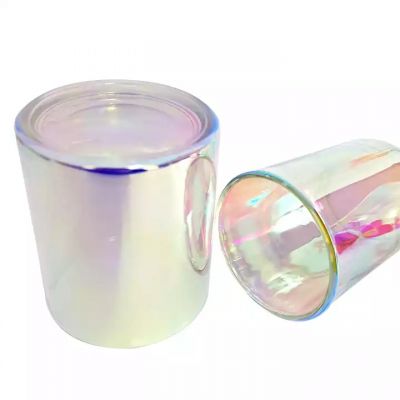 Wholesale Luxury Rainbow Gradient Glass Iridescent Candle Jar Vessels with Lids in Bulk for Soy Wax Scented Candle Making