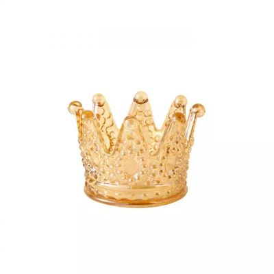 Wholesale Royal Gold Electroplate Crown Shape Short Glass LED Candle Jars Table Party Decoration