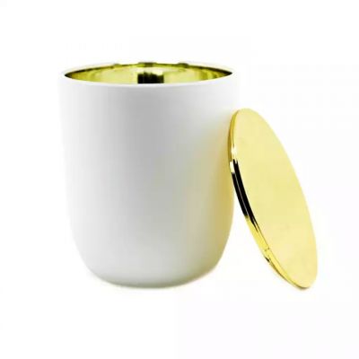 Wholesale Glass Electroplated Round Bottom Candle Jar Container with Zinc Alloy Metal Lid for Soy Wax Scented Candle Making