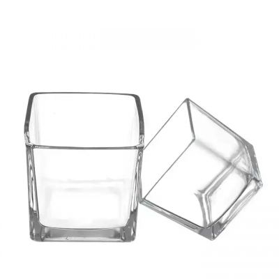 Wholesale 4oz 8oz Unique Clear Cube Glass Square Candle Jar Container with Lids and Packaging for Soy Wax Scented Candle Making