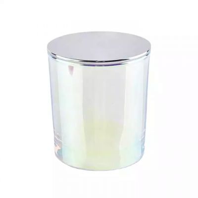 Wholesale Custom Rainbow Gradient Glass Iridescent Candle Jar Vessels with Lids Private Label for Soy Wax Scented Candle Making