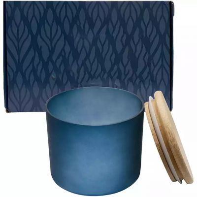 10oz Empty Frosted Matte Blue Candle Containers Jars with bamboo lid
