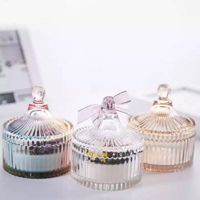 Wholesale Crystal Diamond Mongolian Geo Cut Glass Candle Jar Holders Cup with Lids and Box for Soy Wax Scented Candle Making