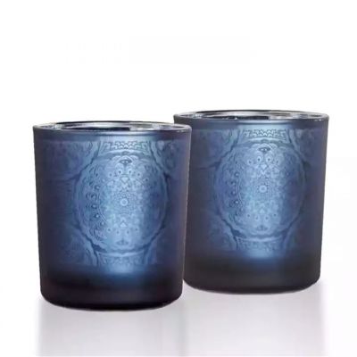Unique Wholesale Electroplating Frosted Matte Blue Glass Candle Jar