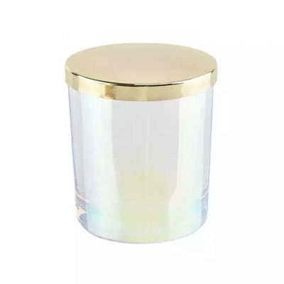 Glass Iridescent Candle Jar Vessels with Lids for Soy Wax Scented Candle Making