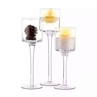 Aikeyi Set of 3 Crystal Candle Holder Decorative Table Long Stem Clear Glass Wholesale Modern Home Decoration Valentine's Day