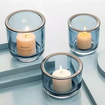 High Quality Thick Wall Simple Romantic Amber Glass Cylinder Candle Holder Decorative tealight candle cup