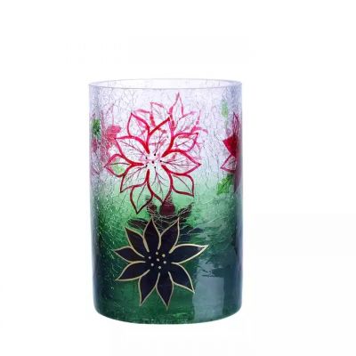 Crystal Glass Candle Holder with Handpainting Flowers Creative Ornament for Home, Dining Table and Bar