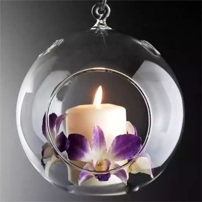 Wholesale Personalized Hand Blown Round Glass Hangning Unique Candle Container Candle Holder for Wedding