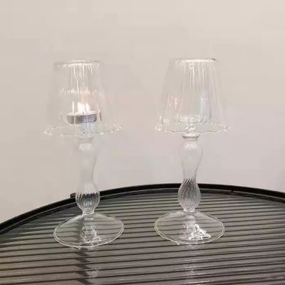 Table lamp shape elegant tall stem glass candle holder for home decoration for gift