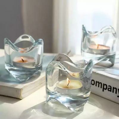 Japanese-style small fresh ins wave curved edge glass candle holder Nordic style simple romantic tea light candle cups