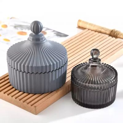 Luxury woman gift cement soy wax empty glass candle jars gray glass candle holder with ger glass lid