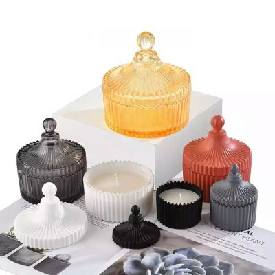 New design 8oz 15oz cement soy wax luxury empty glass candle jars aromatherapy glass candle holder with ger glass lid