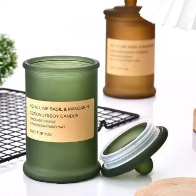 Colorful scented H-shaped cylinder thick glass candle jar with glass lid glass tea container with airtight cover