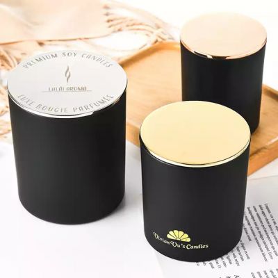 Factory direct selling matte black 8090 wax glass round candle cup glass candlestick with customized logo