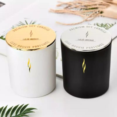 Hot sell matte black candle jar glass candle holder gift set with bamboo lid for scented cement soy wax making