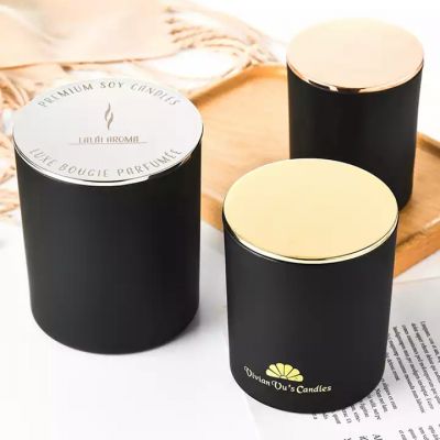 2022 hot factory direct sale 200ml 320ml 430ml Matte black Empty glass Candle Vessel with wooden lid and logo