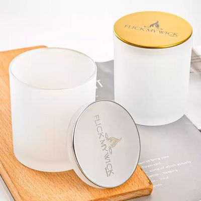 Hot factory direct sale 10Oz Frosted white glass candle jars for making candles with bamboo lids