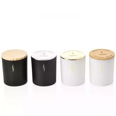 Customized logo Craft Candle Jars Matte black Matte White Empty glass Candle Vessel with wooden lid for Making Candles