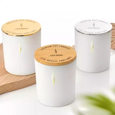 Craft Candle Jars 200ml 320ml 430ml Matte White Empty glass Candle Vessel with wooden lid for Making Candles