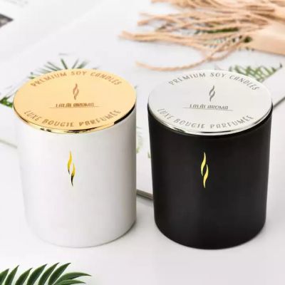 Hot sale cost-effective round straight glass candle jar with customized logo and metal lid