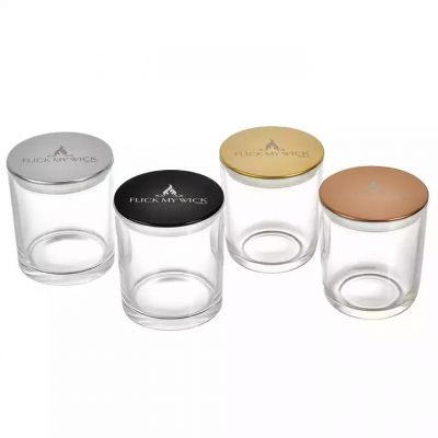 Factory direct sale 14OZ transparent clean color Empty Glass Candle Jars with Bamboo Lids for Making Candles