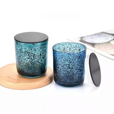 Round straight 7oz 10oz scented glass candle jar with black sparkle spot colorful candle holder with lid
