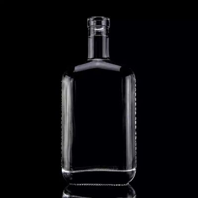 750ml 75cl Customize Flat Flask Super Flint Glass Bottle Flat Square Rum Vodka Whisky Glass Bottle With Cork