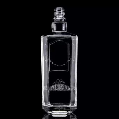 High End 750ml 75cl Super Flint Square Embossed Rum Vodka Whisky Glass Bottle With Screw Cap