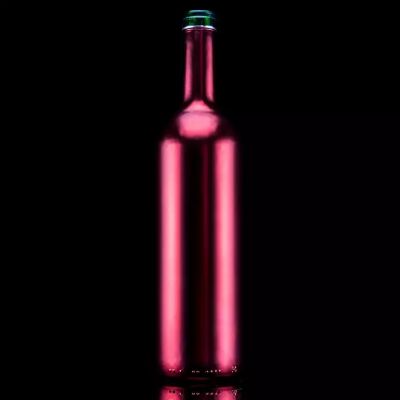 Factory Sale Wholesale Custom Vodka Bottle Round Electroplated Pink Super Flint Glass 500ml700ml750ml Vodka Glass Spirits Bottle