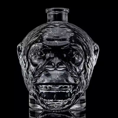 New Fancy Unique Design Monkey Head Shaped 500ml 750ml Vodka Liquor Empty Glass Bottle With cork