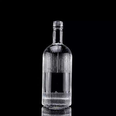 Factory Wholesale Design Classic Round 500ml 700ml Transparent Carved High Quality Super Flint Glass Empty Whiskey Bottle
