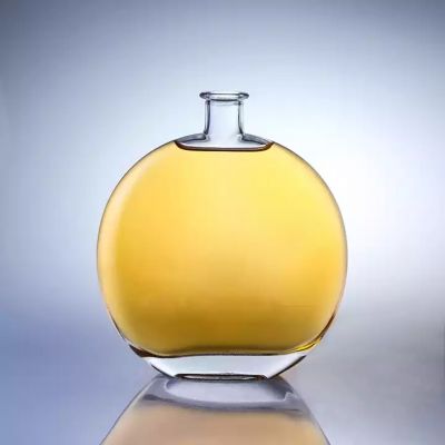 Factory Wholesale Custom Hot Sale Flat Round Transparent Super Flint Glass 500ml700ml Rum Bottle Free Sample For Sale