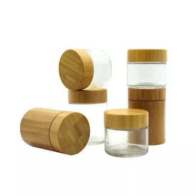 factory direct 3.5g2oz 4oz empty child resistant frost cream glass jars in bulk with bamboo lid glass bottle jars glass packages
