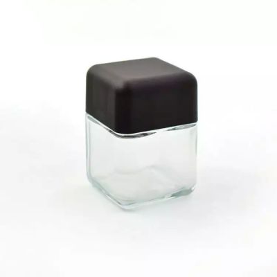 Custom Square Storage Stash Child Resistant Jar For Packaging with Custom Logo Printing with Smooth black caps