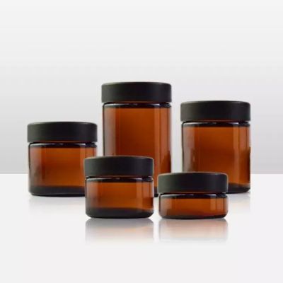 Good Quality Machines Make 1OZ 2OZ 3OZ 4OZ 5OZ 6OZ 10OZ 50ml Natural Amber Glass Cream Jar Cosmetic Jars With Sealed Black Lid