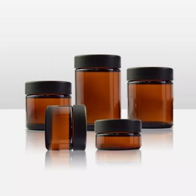 Flower 3oz Amber Glass Jar with Black Smooth Child Resistant Cap