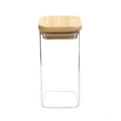 High Quality 1oz to18oz Canning Jar Varies Size Storage Bottles Kitchen Spice Rectangular Borosilicate Glass Jar with Bamboo Lid