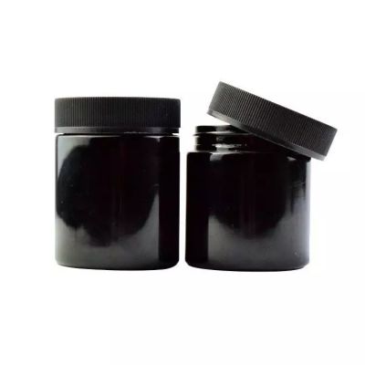 Matt black glass jars magnifying lid jar child proof 3.5g flower smell proof airtight child resistant packaging