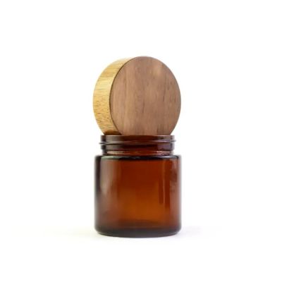 Wholesale Airtight Empty Wide Mouth Amber Food Graded Cosmetic Round Glass Storage Jar With Bamboo Lid