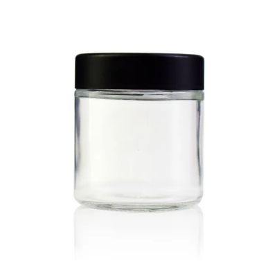 Custom 2oz 3oz 4oz Straight Sided Round Shape Child Resistant Clear Glass Jar with Smell Proof Lid