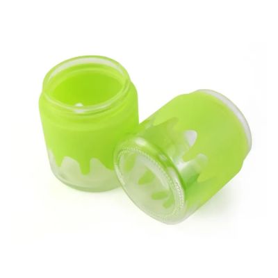 New Design Flower 1 to 18 Ounce Jars Wide Mouth Child Proof Open Window Custom Colored Green Glass Jar with Colorful Plastic Lid