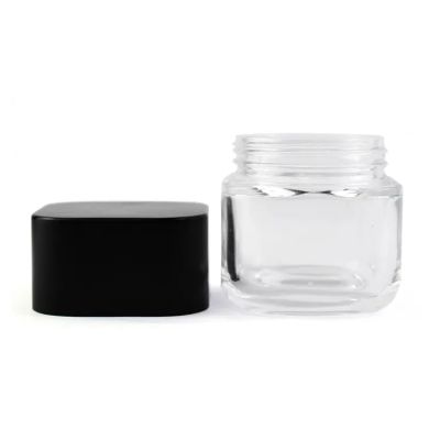 90ml 3oz New Shape 3.5g Transparent Square Side Child Resistant Packaging Glass Packaging With Child Proof Lid