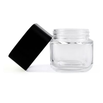 Clear Wholesale Cheaper Price Food Graded Airtight Child Proof 2oz Square Shaped Embossed Bottle Glass Jar With Lid