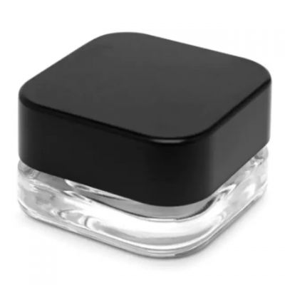 5ml 9ml Cube Square Glass Jars | Shoulderless Screw Top Jars W/ Child Resistant Lid ( Clear White Black Glass, White Black Lid)